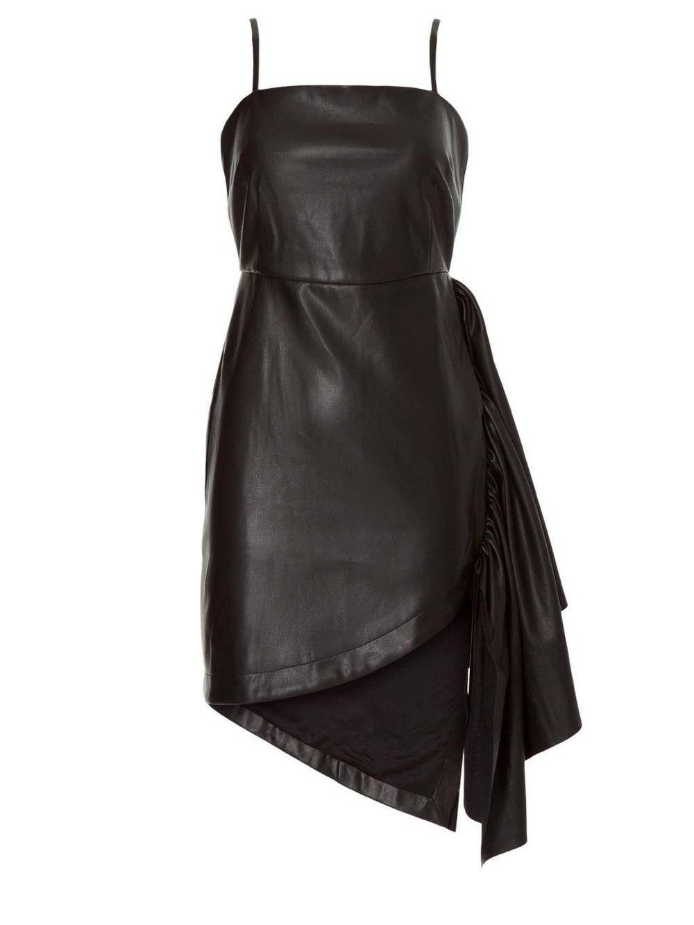 Osman Yousefzada x RTR Black Faux Leather Asymmetrical Ruffle Mini Dress size 10